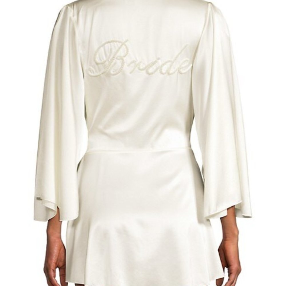 Fleur du Mal Bride Embroidered Angel-Sleeve Robe - M/L - NSW